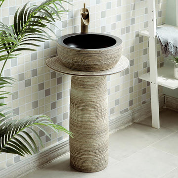 Kaolin Clay Pedestal Sink Wash Sink without Drain & Faucet Outdoor and Indoor